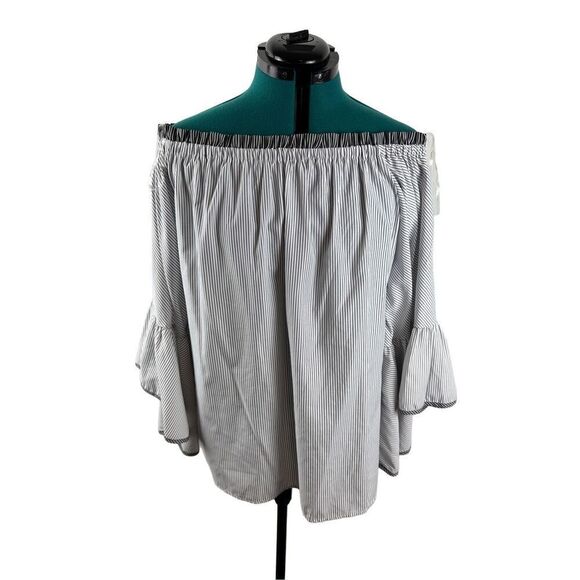 Umgee off the shoulder grey stripped blouse - Picture 1 of 9